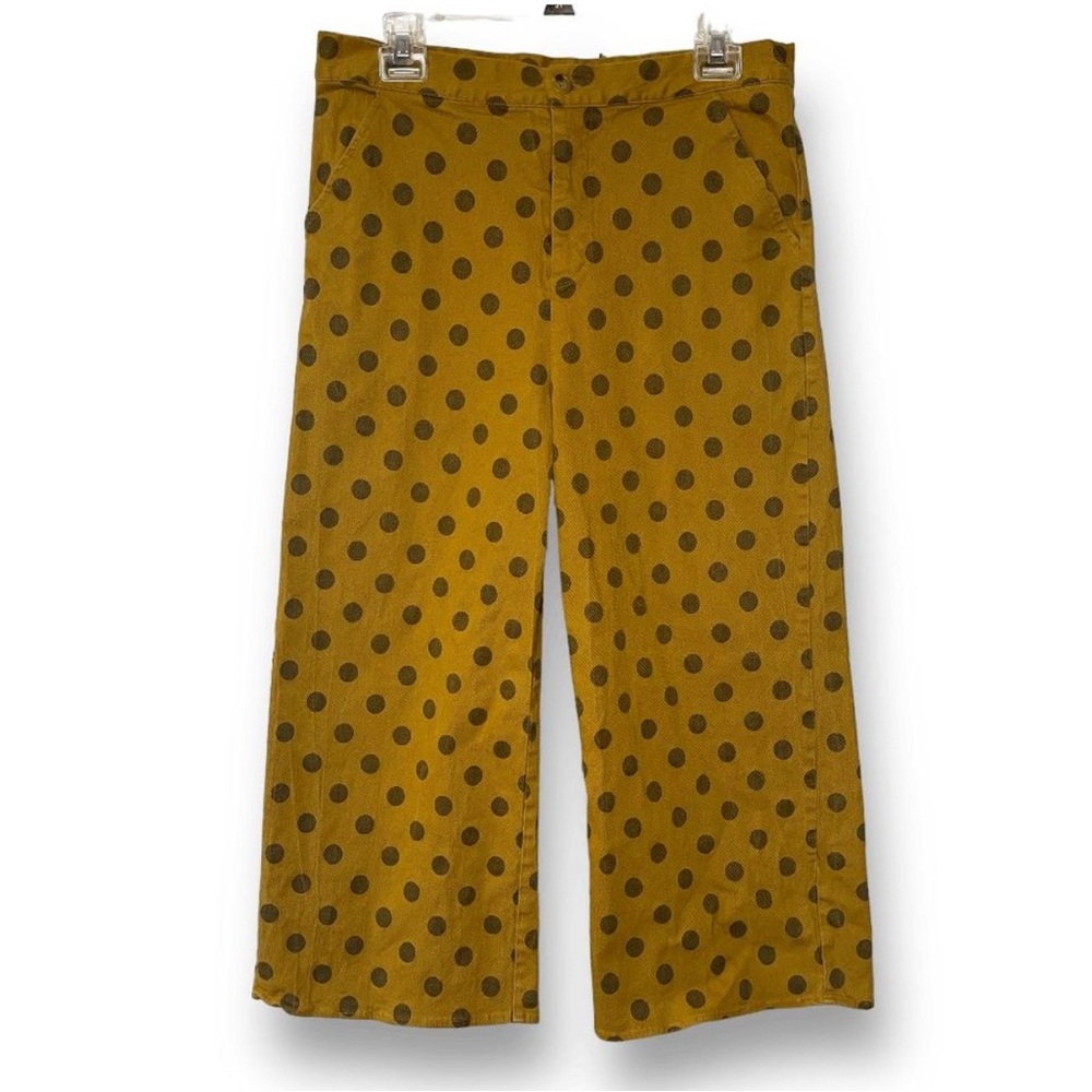 Roolee Women's Polka Dots High-Rise Wideleg Pants Mustard Yellow Large